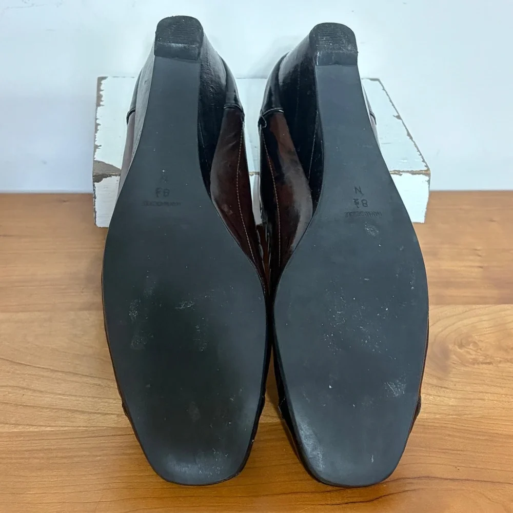 Van Eli Womens Brown Black Wedge Pumps Square Toe Bow Whipstitch Size 8.5 N